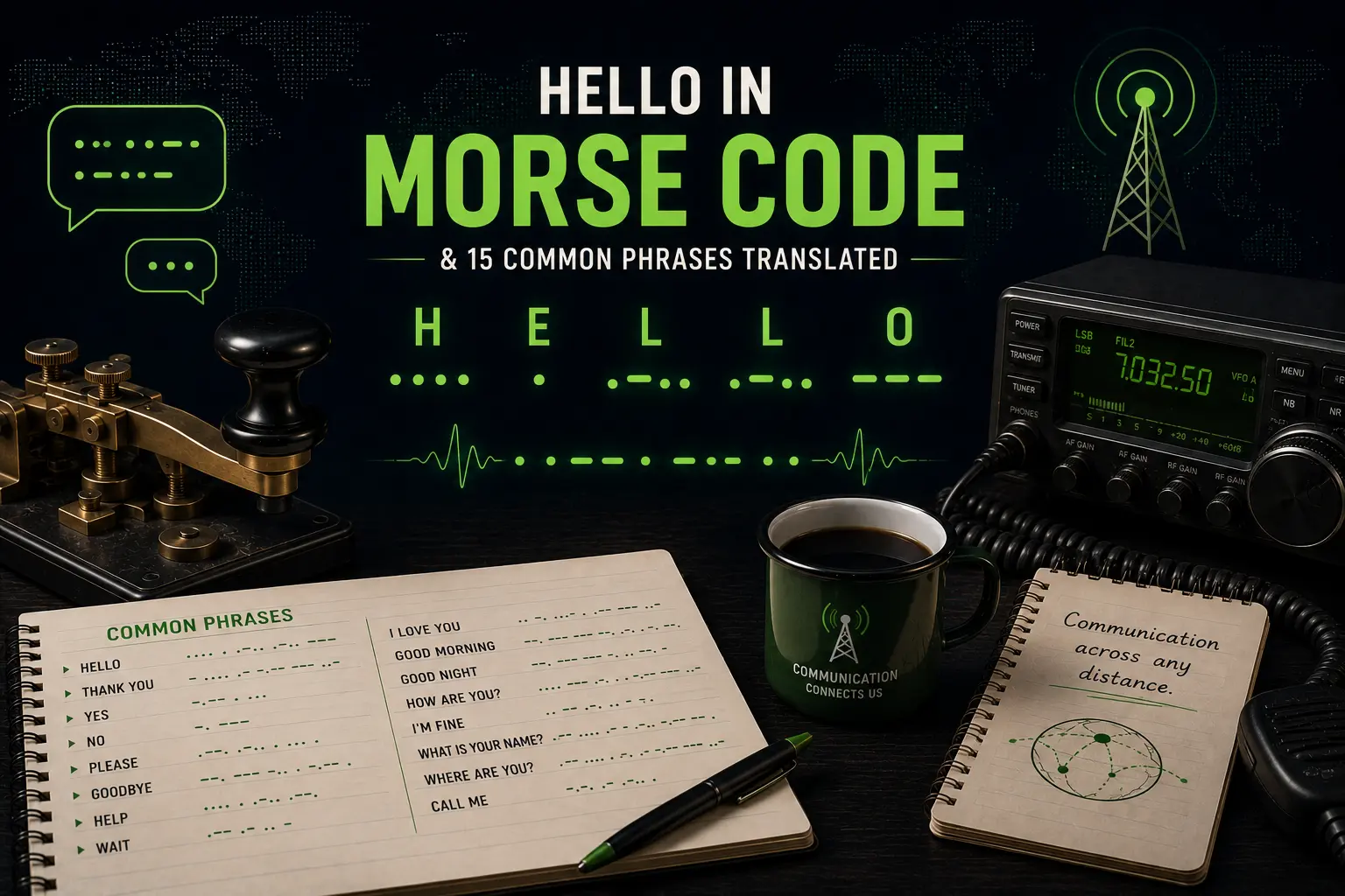 Hello in Morse Code & 15 Common Phrases Translated