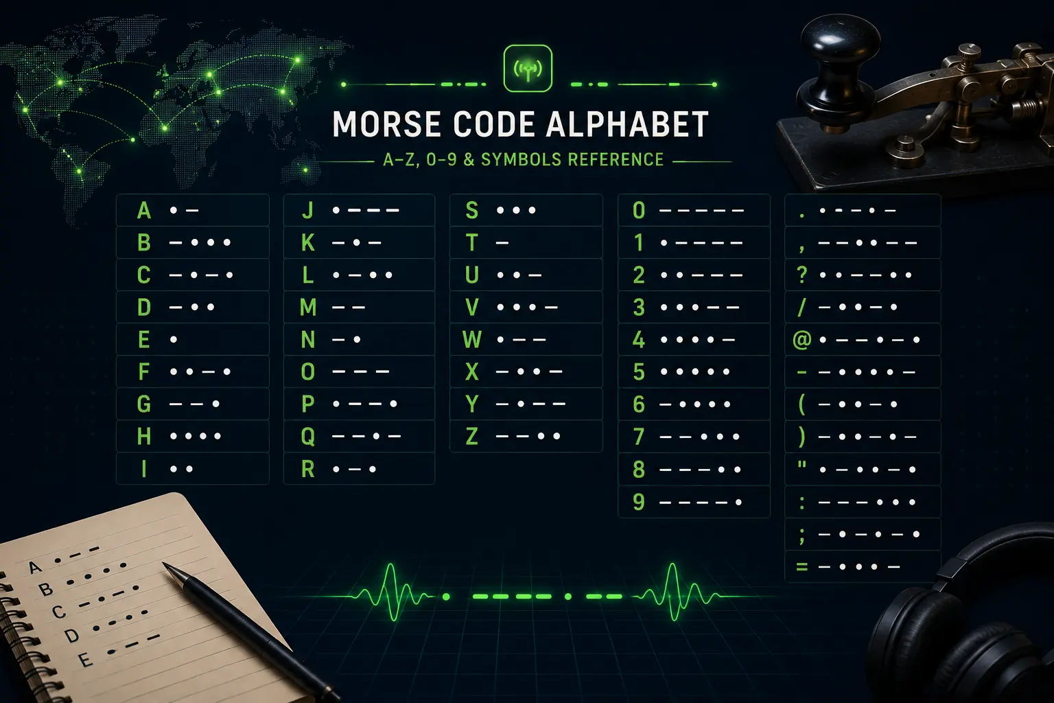 Morse Code Alphabet Chart: Complete A-Z, 0-9 & Symbols Reference