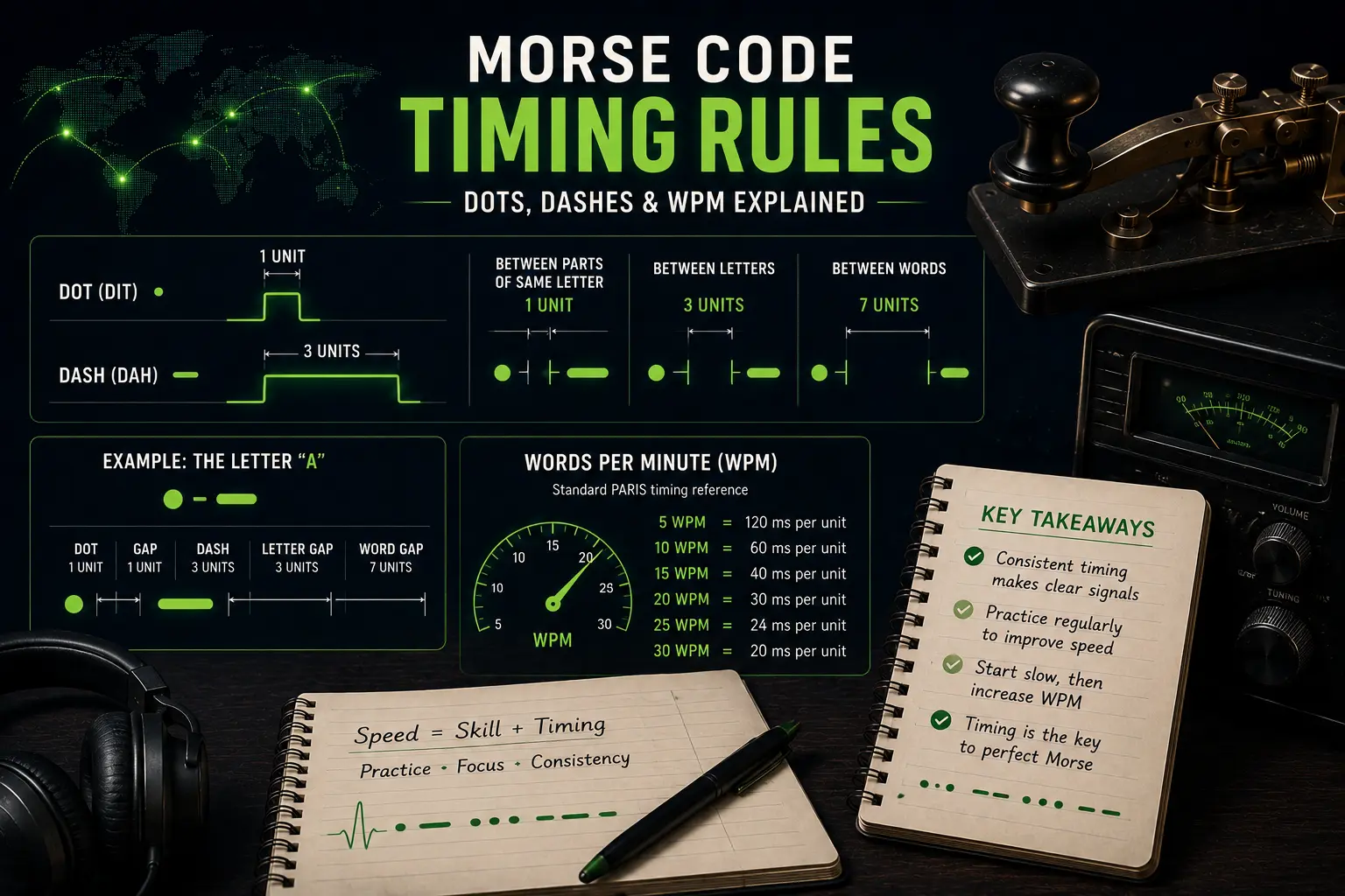 Morse Code Timing Rules: Dots, Dashes & WPM Explained
